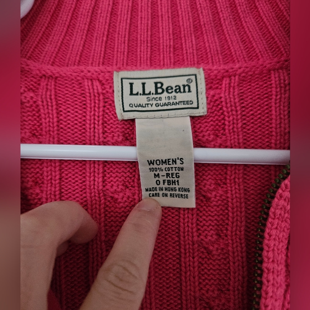 L.L. Bean Pink Zip-Up Vintage Sweater, Size M - Picture 4 of 6